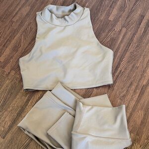 ALO Yoga Light Tan Crop Top and Leggings
